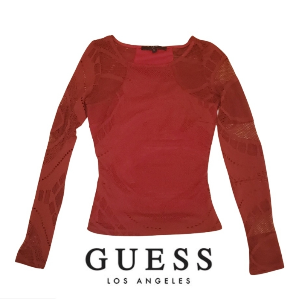 Guess Los Angeles red lace long sleeve (size: xxs)